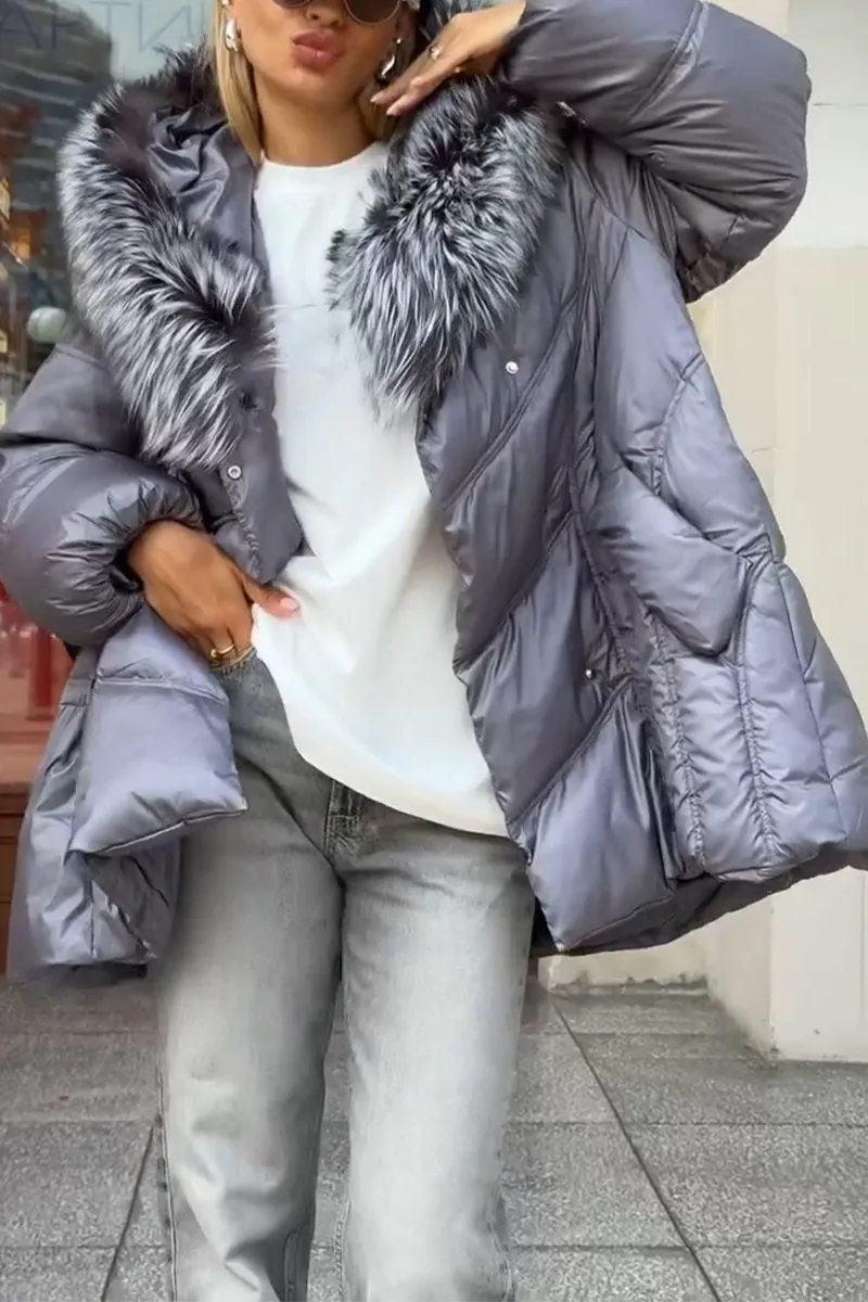 Women's Casual Hooded Loose Fur Collar Cotton Coat