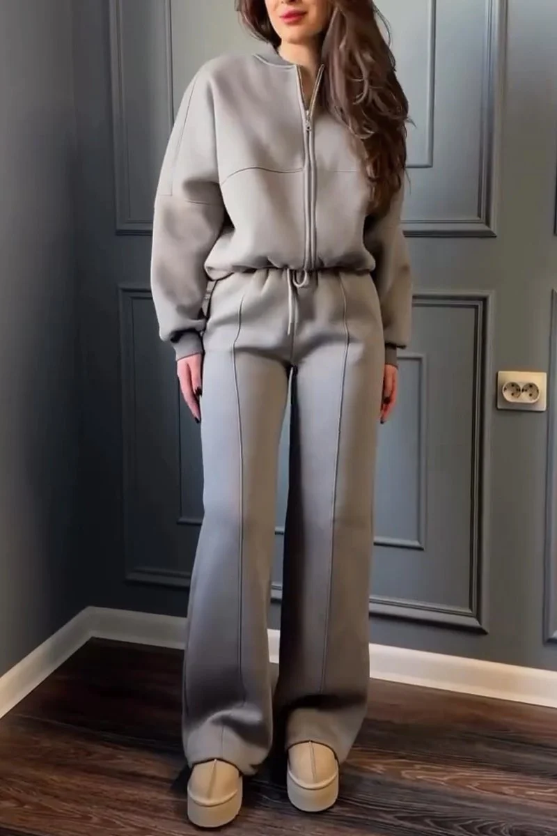 Women's Solid Zip-Up Jacket and Pants Set